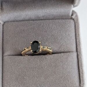 Black Onyx Silver Ring 925 Gold Plated Size 6 New Whimsigoth Goth